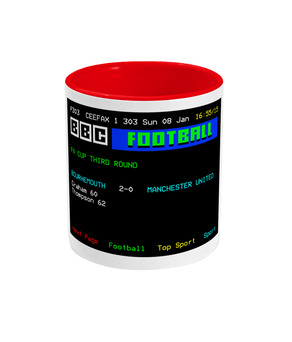 Football Teletext 'BOURNEMOUTH v Manchester U 1984' Mug