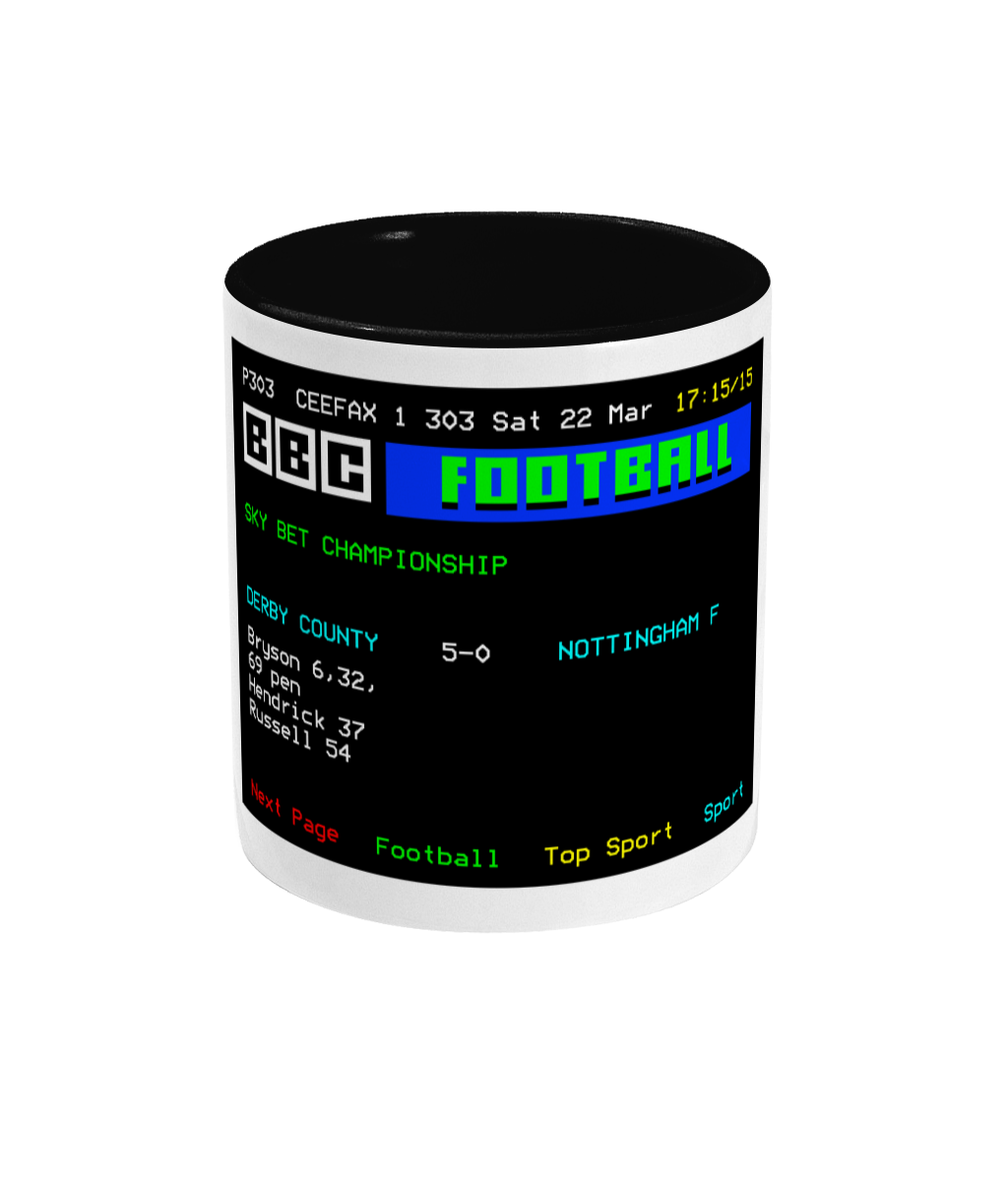 Football Teletext 'DERBY v Nottingham F 2014' Mug