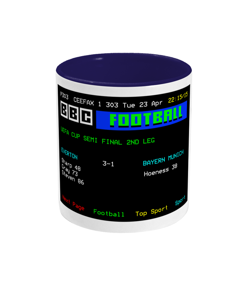 Football Teletext 'EVERTON v Bayern Munich 1985' Mug