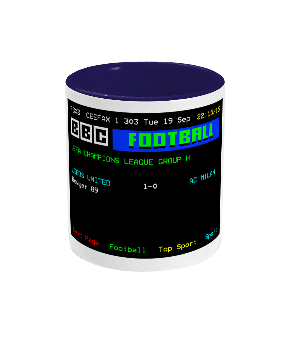 Football Teletext 'LEEDS v AC Milan 2000' Mug