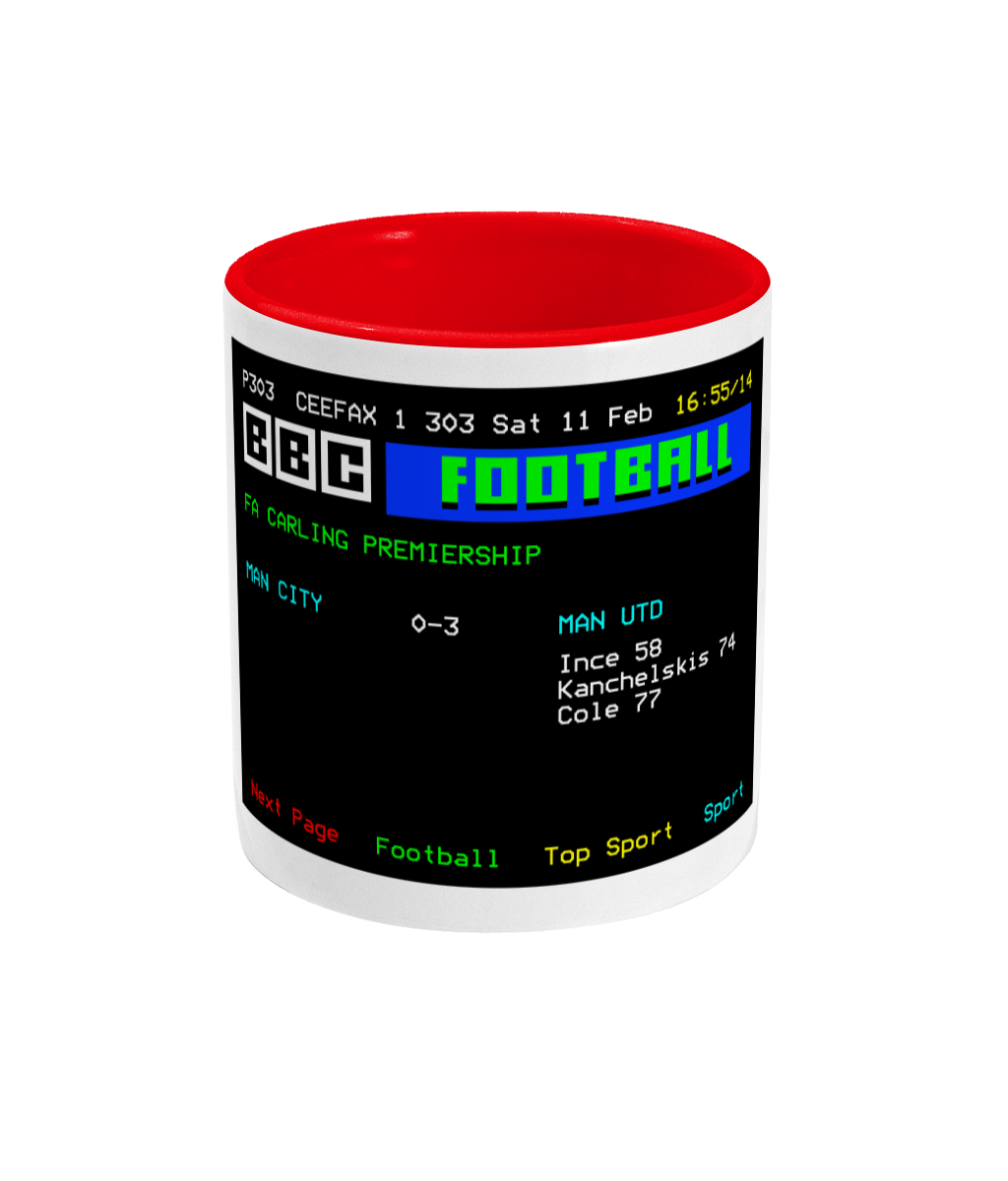 Football Teletext 'Manchester C v MANCHESTER U 1995' Mug