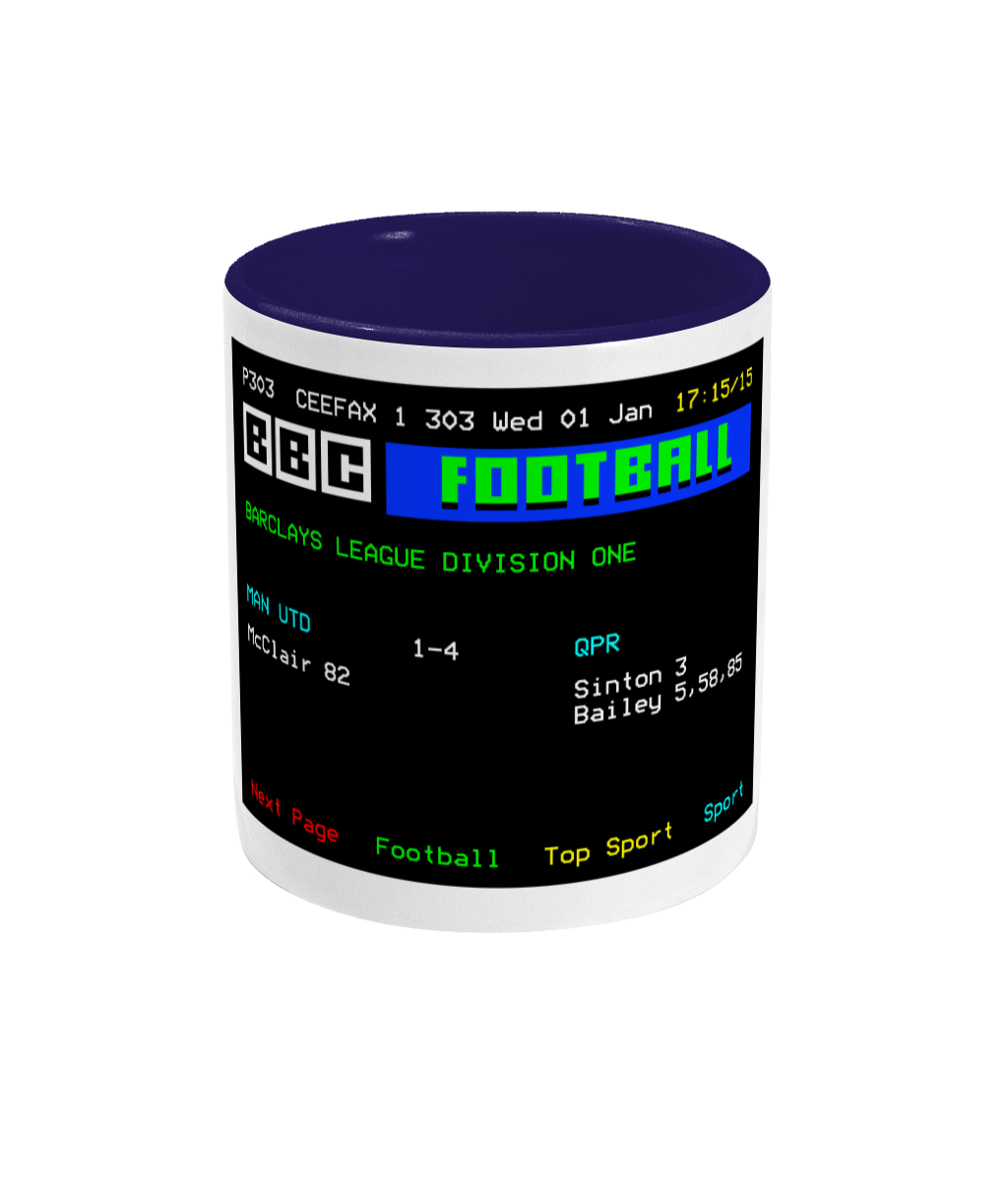 Football Teletext 'Manchester U v QPR 1992' Mug