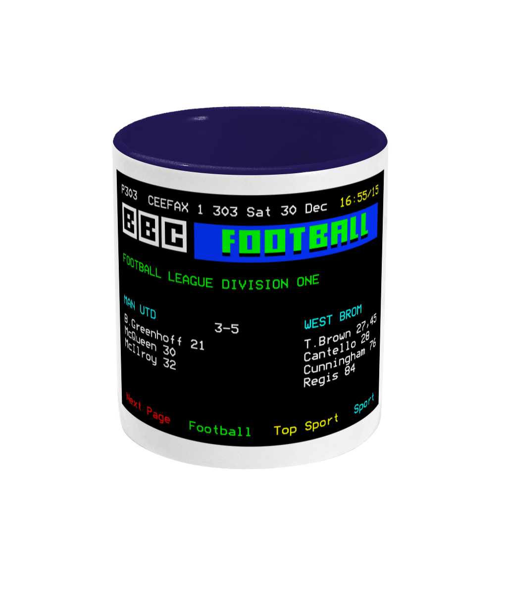 Football Teletext 'Manchester U v WEST BROMWICH 1978' Mug