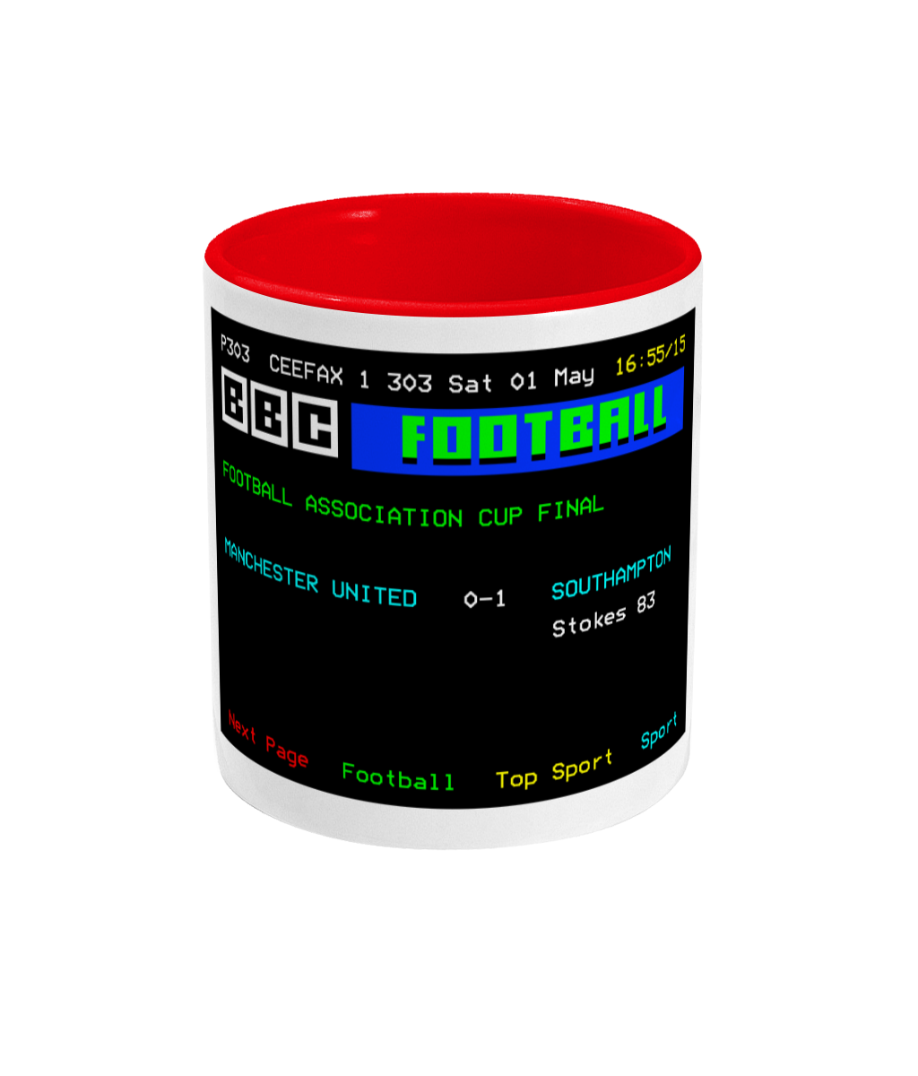 Football Teletext 'Manchester U v SOUTHAMPTON 1976' Mug