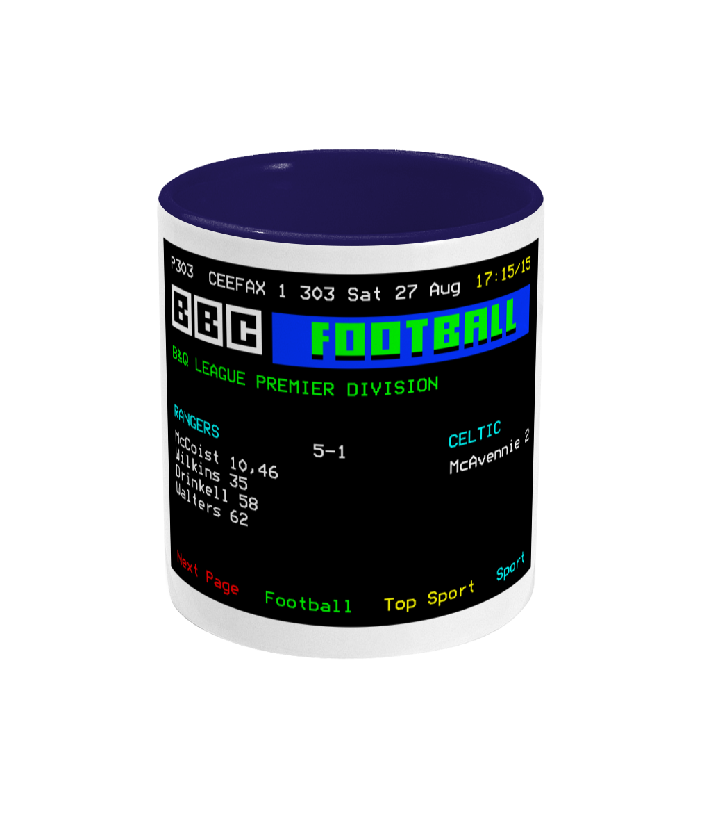 Football Teletext 'GLASGOW RANGERS v Glasgow Celtic 1988' Mug