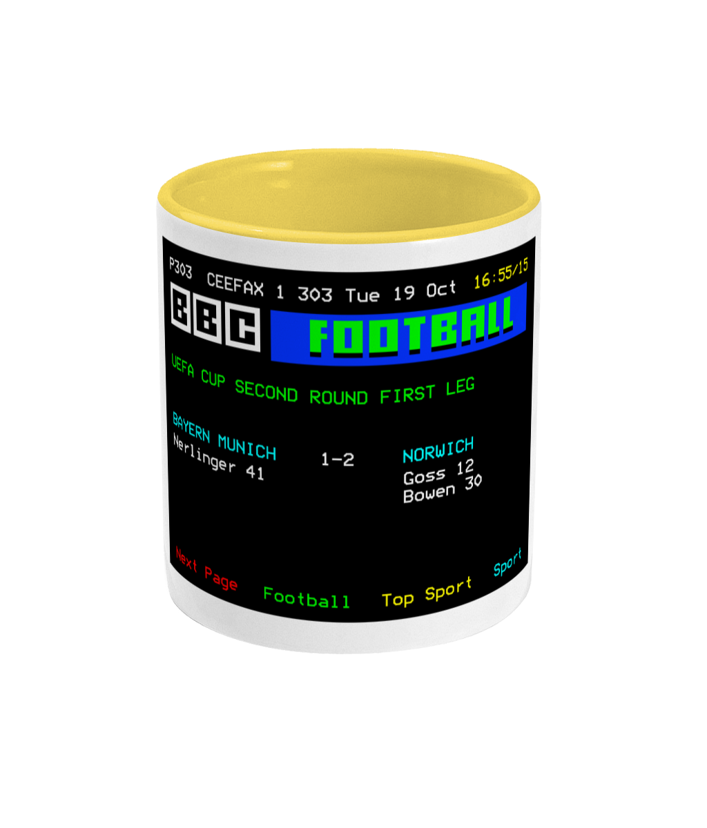 Football Teletext 'Bayern Munich v NORWICH 1994' Mug