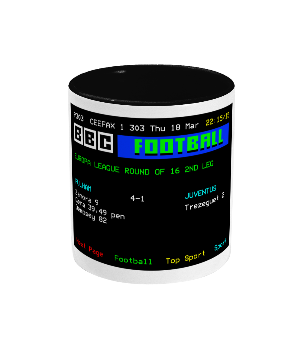 Football Teletext 'FULHAM v Juventus 2010' Mug