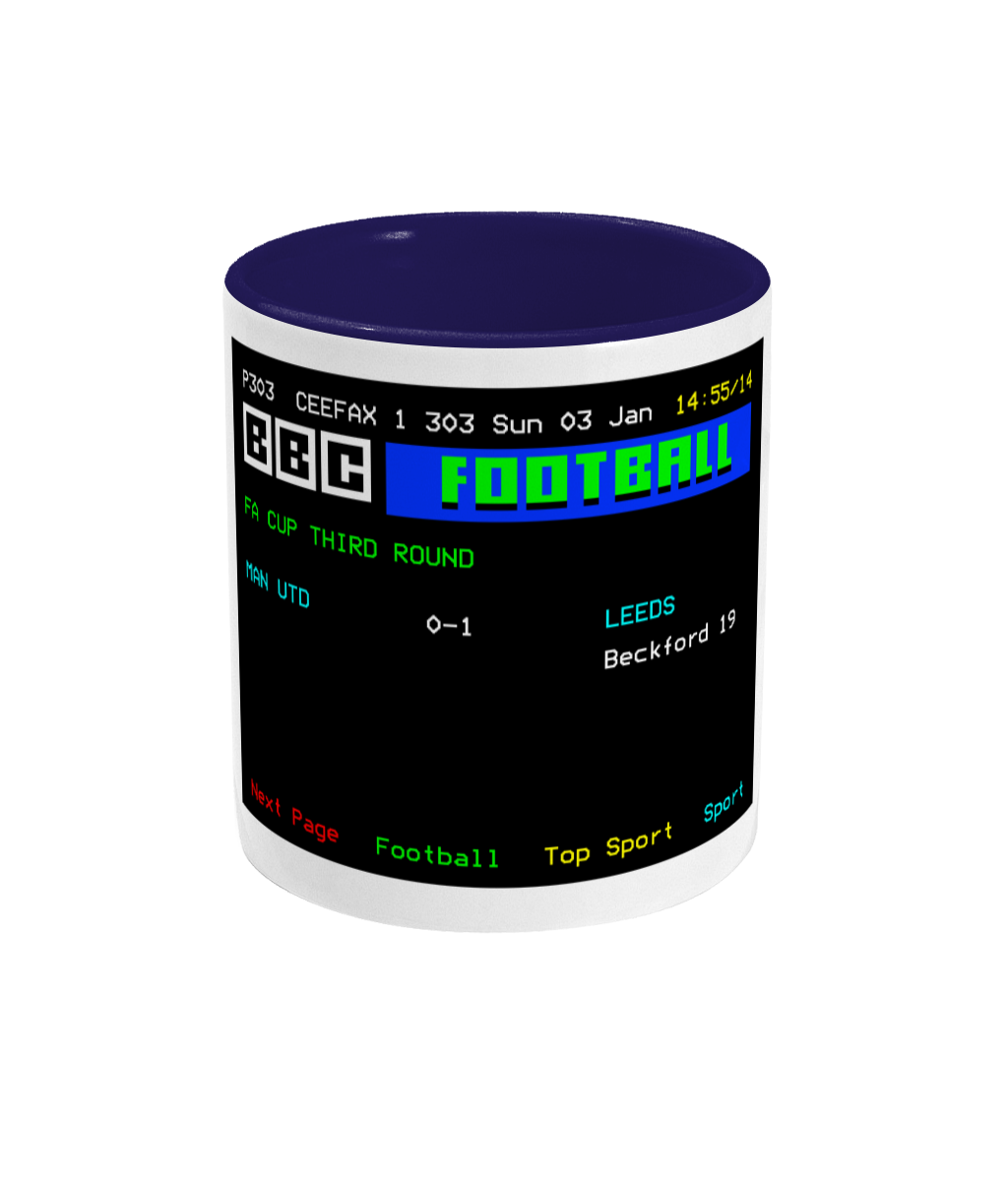 Football Teletext 'Manchester U v LEEDS 2010' Mug
