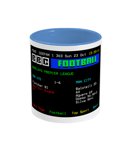 Football Teletext 'Manchester U v MANCHESTER C 2011' Mug