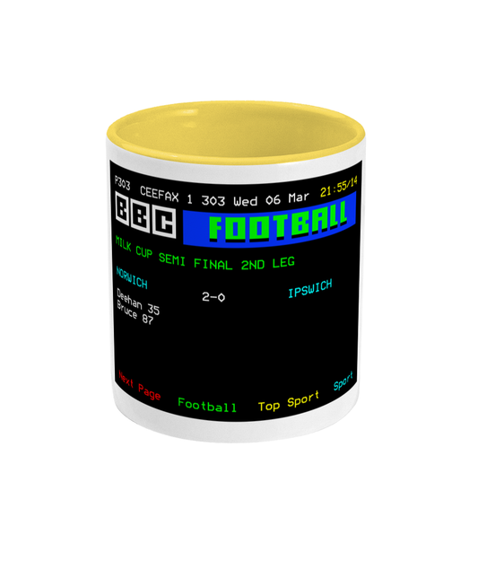 Football Teletext 'NORWICH v Ipswich 1985' Mug