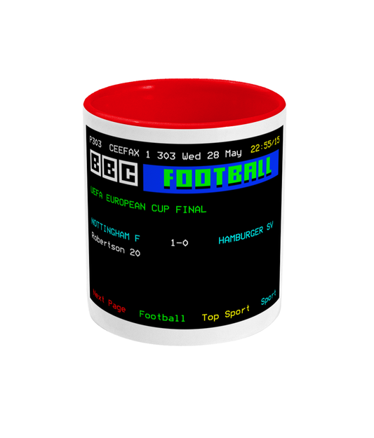 Football Teletext 'NOTTINGHAM F v Hamburg 1980' Mug