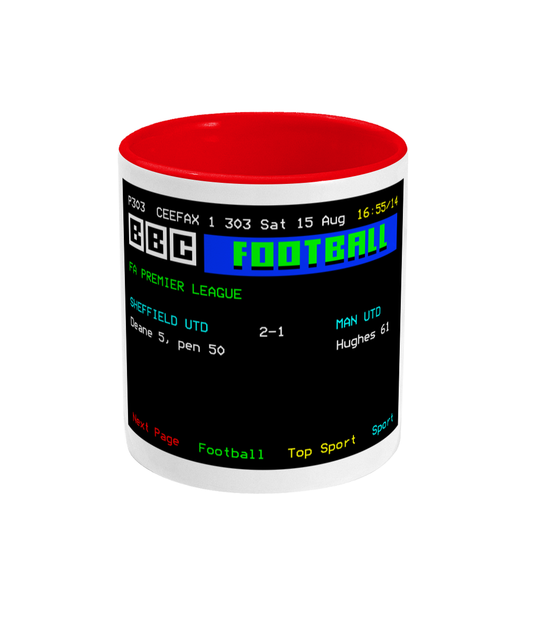 Football Teletext 'SHEFFIELD U v Manchester U 1992' Mug