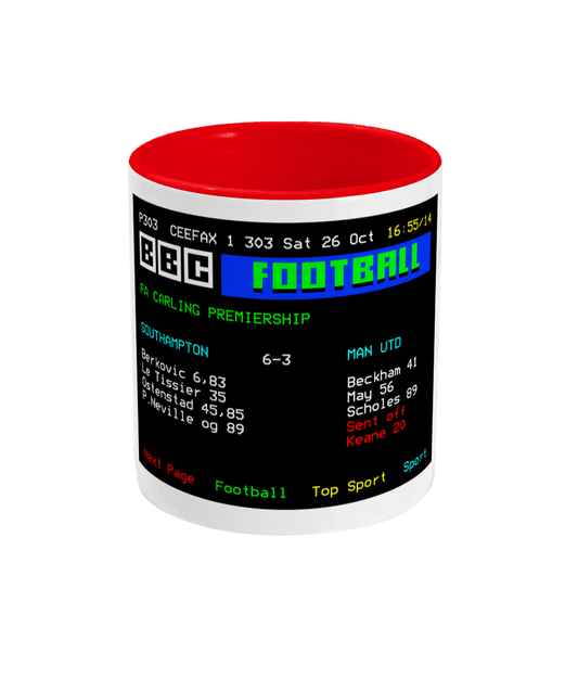 Football Teletext 'SOUTHAMPTON v Manchester U 1996' Mug